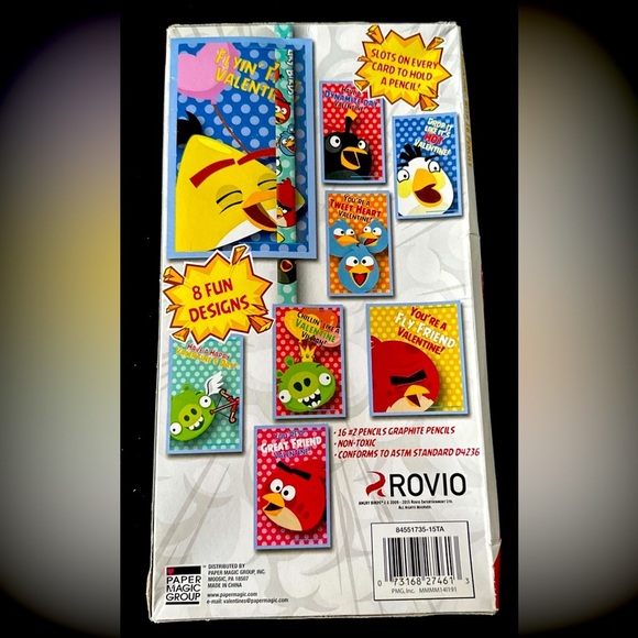 BNIB Angry Birds 16 Valentine Cards with 16 Pencils NEW in Box By Rovio - Picture 2 of 4